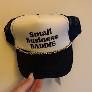 Black and White Trucker Hat with Gold Chain